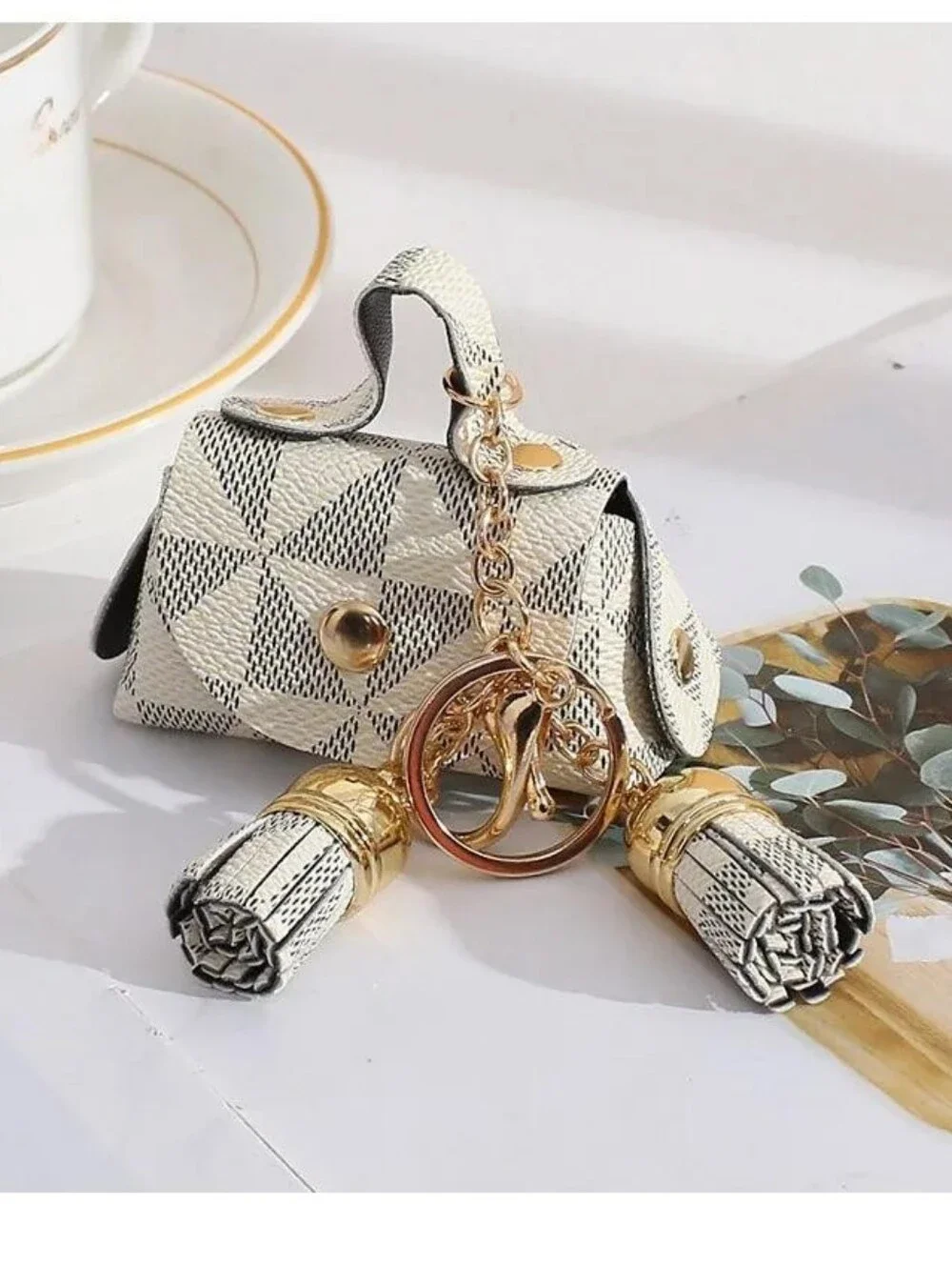 Mini Monogram Satchel Keychain in Light Lavender